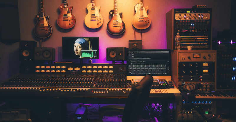 Music studio with instruments